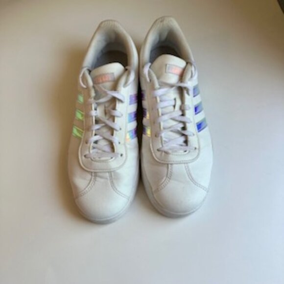 adidas Shoes - Adidas court shoes  Grand white with Silver metallic stripes size 7